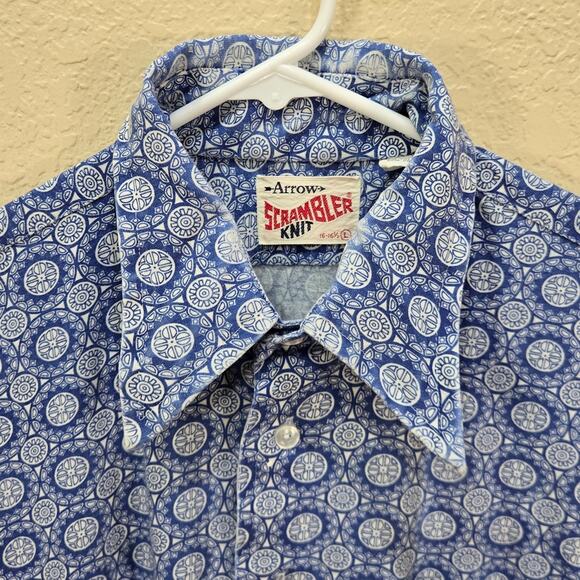 Vintage 70s 80s Arrow Scrambler Knit Men's Short Sleeve Buttondown Disco - Picture 3 of 10